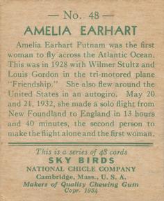1934 National Chicle Sky Birds (R136) #48 Amelia Earhart Back