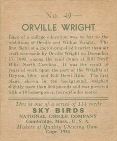 1934 National Chicle Sky Birds (R136) #49 Orville Wright Back