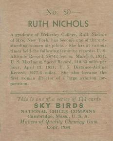 1934 National Chicle Sky Birds (R136) #50 Ruth Nichols Back