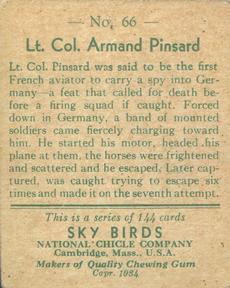 1934 National Chicle Sky Birds (R136) #66 Lt. Col. Armand Pinsard Back