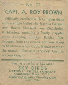 1934 National Chicle Sky Birds (R136) #77 Capt. A. Roy Brown Back