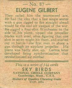 1934 National Chicle Sky Birds (R136) #87 Eugene Gilbert Back