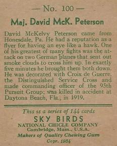 1934 National Chicle Sky Birds (R136) #100 Maj. David McK. Peterson Back