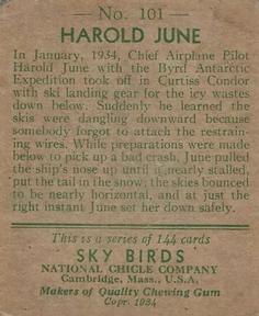 1934 National Chicle Sky Birds (R136) #101 Harold June Back