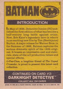1989 O-Pee-Chee Batman Movie #1 Introduction Back