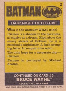 1989 O-Pee-Chee Batman Movie #2 Darknight Detective Back
