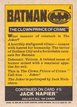 1989 O-Pee-Chee Batman Movie #4 The Clown Prince of Crime Back
