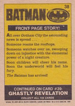 1989 O-Pee-Chee Batman Movie #38 Front Page Story! Back