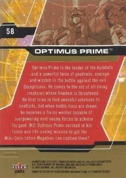 2003 Fleer Transformers Armada - Gold #58 Optimus Prime Back