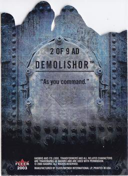 2003 Fleer Transformers Armada - Die Cuts #2AD Demolishor Back