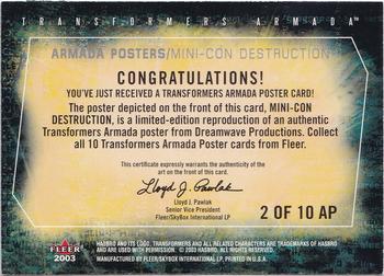 2003 Fleer Transformers Armada - Armada Posters #2AP Mini-Con Destruction Back