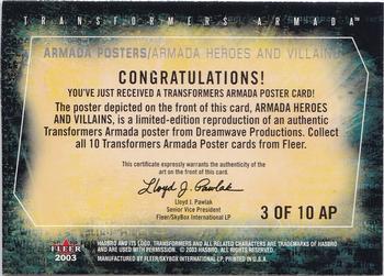 2003 Fleer Transformers Armada - Armada Posters #3AP Armada Heroes And Villains Back