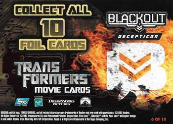 2007 Topps Transformers Movie - Foil #6 Blackout Back