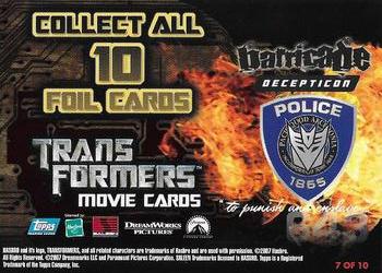 2007 Topps Transformers Movie - Foil #7 Barricade Back