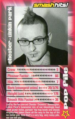 2003 Top Trumps Smash Hits! Popstars 2 #NNO Chester - Linkin Park Front