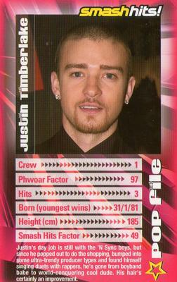 2003 Top Trumps Smash Hits! Popstars 2 #NNO Justin Timberlake Front