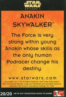 1999 KFC Star Wars Episode 1 (UK) #20 Anakin Skywalker Back