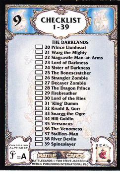 1994 Merlin BattleCards #9 Checklist [1-39] Back
