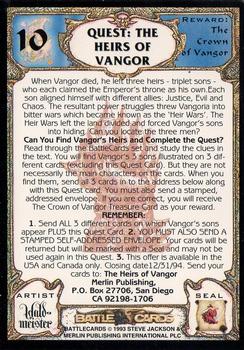 1994 Merlin BattleCards #10 Quest: The Heirs of Vangor Back