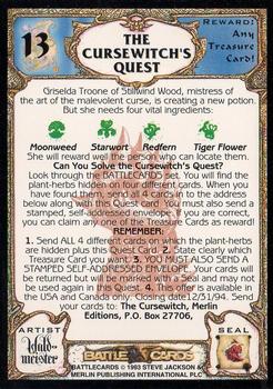 1994 Merlin BattleCards #13 The Cursewitch's Quest Back