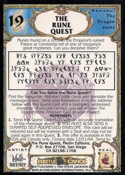 1994 Merlin BattleCards #19 The Rune Quest Back