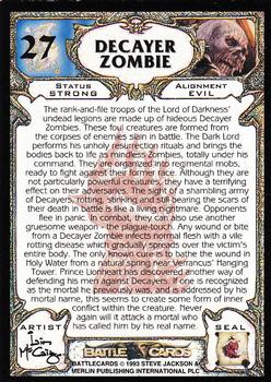 1994 Merlin BattleCards #27 Decayer Zombie Back