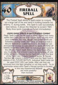 1994 Merlin BattleCards #40 Fireball Spell Back