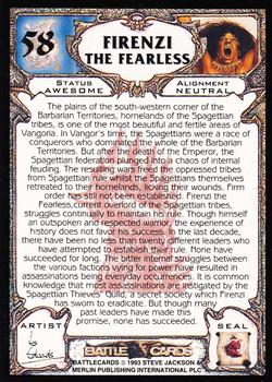 1994 Merlin BattleCards #58 Firenzi the Fearless Back