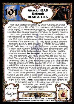 1994 Merlin BattleCards #101 Attack: Head, Defend: Head & Legs Back