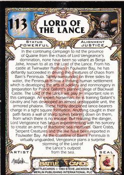 1994 Merlin BattleCards #113 Lord of the Lance Back