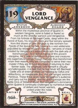 1994 Merlin BattleCards #119 Lord Vengeance Back