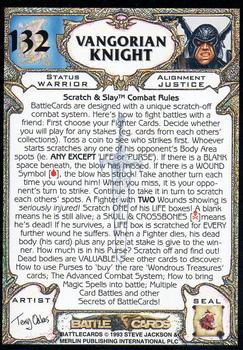1994 Merlin BattleCards #132 Vangorian Knight Back