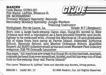 1986 Hasbro G.I. Joe Action Cards #10 Gung-Ho Back