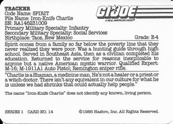 1986 Hasbro G.I. Joe Action Cards #14 Spirit Back