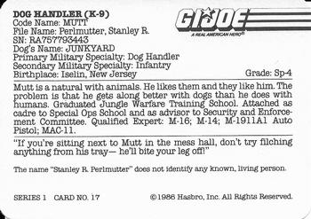 1986 Hasbro G.I. Joe Action Cards #17 Mutt Back