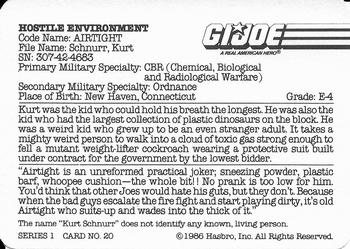 1986 Hasbro G.I. Joe Action Cards #20 Airtight Back
