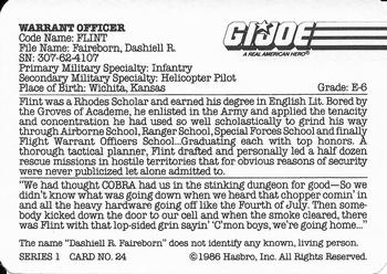 1986 Hasbro G.I. Joe Action Cards #24 Flint Back