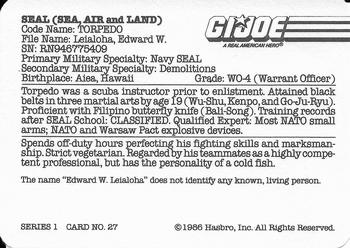1986 Hasbro G.I. Joe Action Cards #27 Torpedo Back