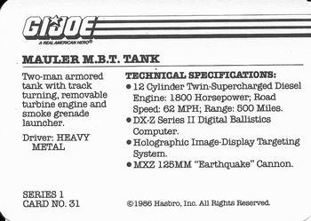 1986 Hasbro G.I. Joe Action Cards #31 Mauler M.B.T. Tank Back