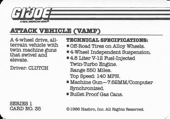 1986 Hasbro G.I. Joe Action Cards #35 Attack Vehicle (VAMP) Back