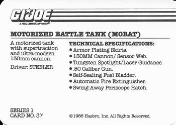 1986 Hasbro G.I. Joe Action Cards #37 Motorized Battle Tank (MOBAT) Back