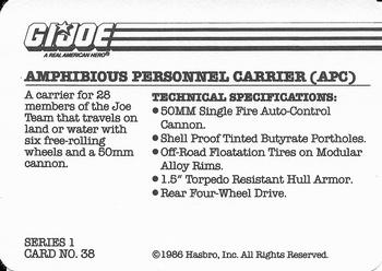 1986 Hasbro G.I. Joe Action Cards #38 Amphibious Personnel Carrier (APC) Back