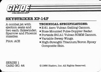 1986 Hasbro G.I. Joe Action Cards #44 Skystriker XP-14F Back