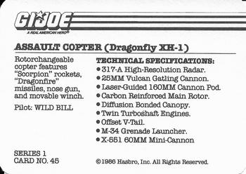 1986 Hasbro G.I. Joe Action Cards #45 Assault Copter (Dragonfly XH-1) Back