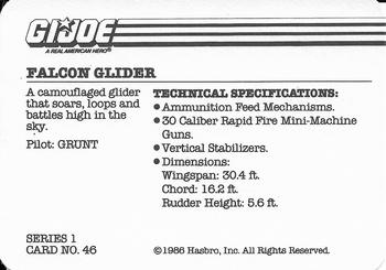 1986 Hasbro G.I. Joe Action Cards #46 Falcon Glider Back