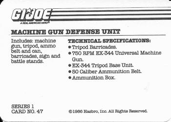 1986 Hasbro G.I. Joe Action Cards #47 Machine Gun Defense Unit Back