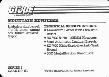 1986 Hasbro G.I. Joe Action Cards #51 Mountain Howitzer Back
