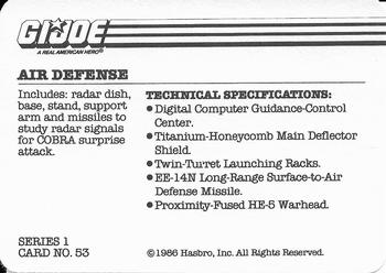 1986 Hasbro G.I. Joe Action Cards #53 Air Defense Back