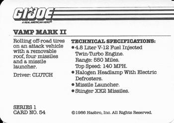 1986 Hasbro G.I. Joe Action Cards #54 VAMP Mark II Back