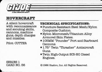 1986 Hasbro G.I. Joe Action Cards #56 Hovercraft Back